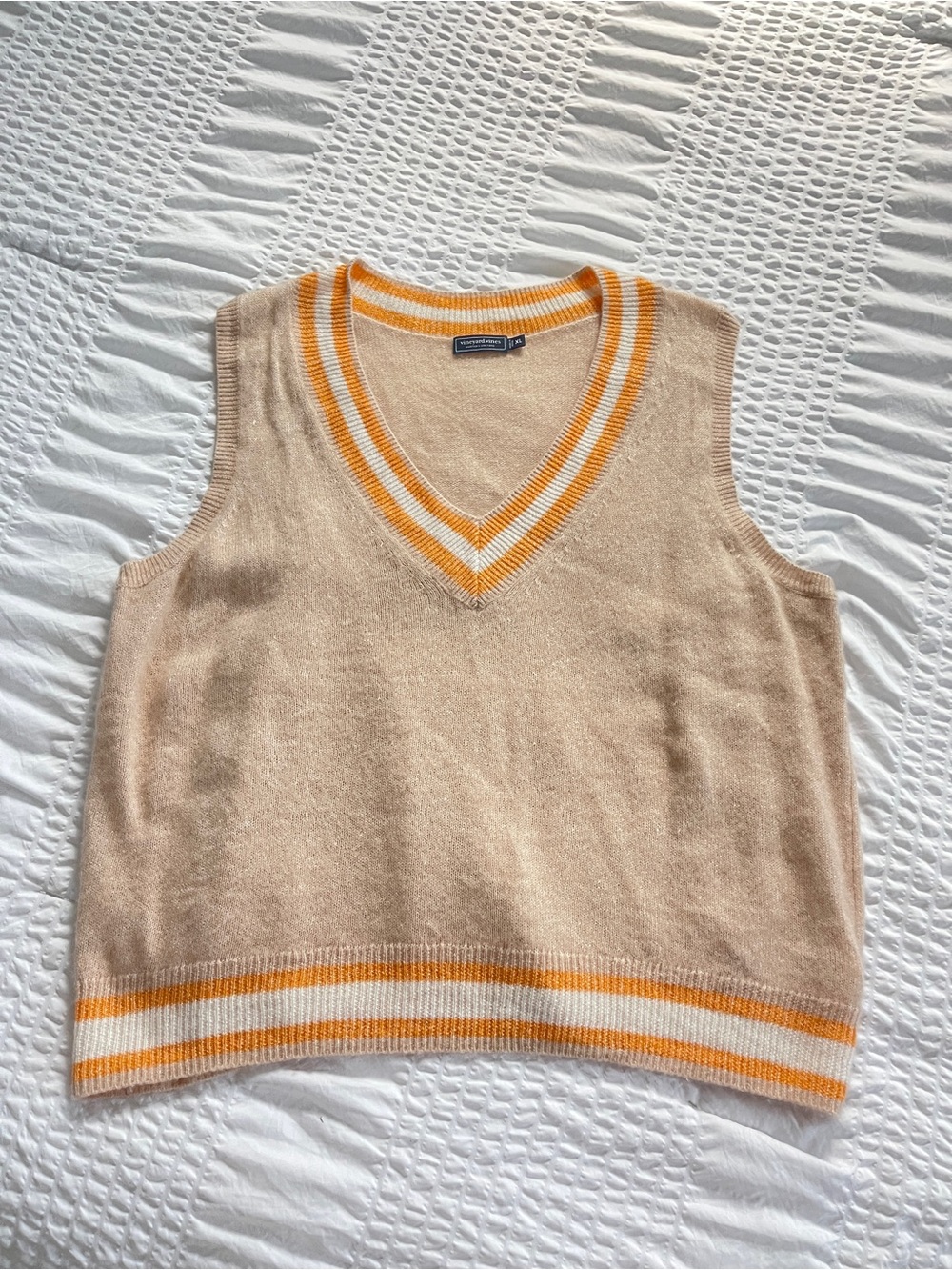 Vineyard Vines Beige Knit Vest with Yellow & White Trim